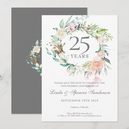 バラのリース 25周年記念 Save the Date 招待状 (正面/裏面)