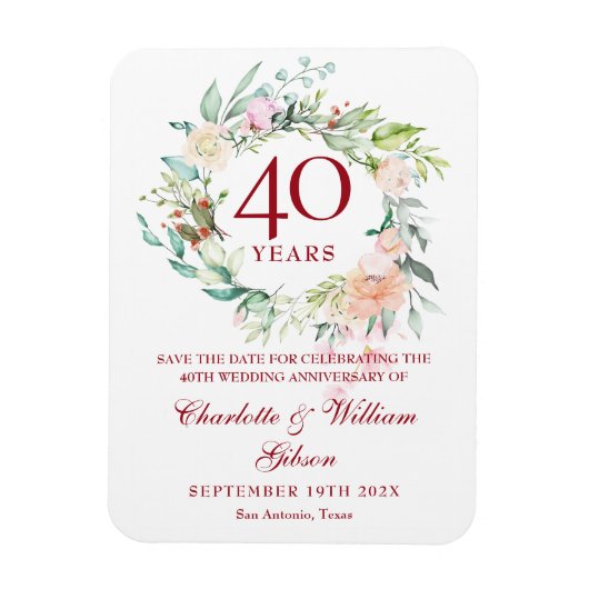 バラのリース 40周年記念 Save the Date マグネット (縦)