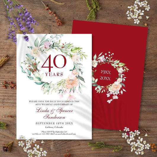 バラのリース 40周年 ルビー 結婚記念日 セーブザデート