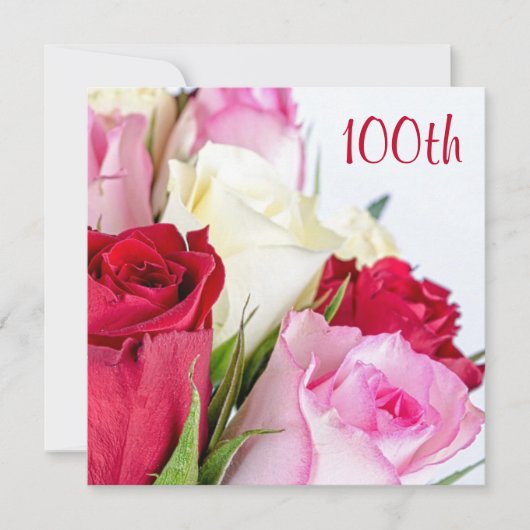 バラのロマンティックブーケ 100歳の誕生日 招待状 (正面)