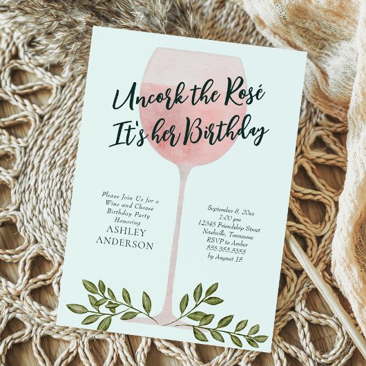 バラのワインの水彩画の誕生日パーティー 招待状