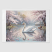 バラの世界の湖に白い白鳥 –  薄葉紙 (正面)