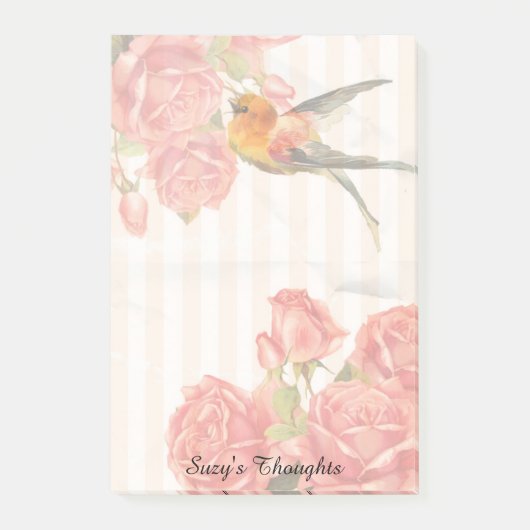 バラの中の鳥Post-It®ノート4 x 6 ポストイット (正面)