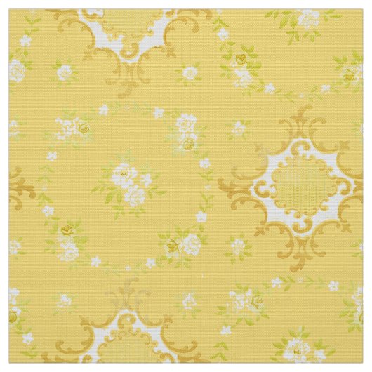 バラの中心がある花の輪の模様 ファブリック (見本)