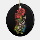 バラの入れ墨入りスケルトンハンド セラミックオーナメント (左)
