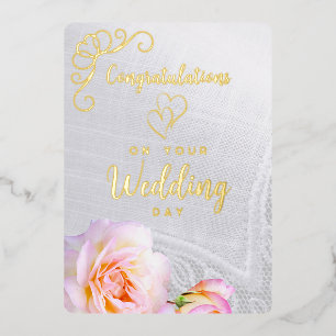バラの写真キリスト教の結婚式カード ゴールド箔 箔招待状