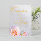 バラの写真キリスト教の結婚式カード ゴールド箔 箔招待状 (立ち正面)