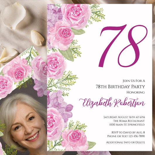 バラの写真入りカスタムテンプレート 78歳の誕生日 招待状