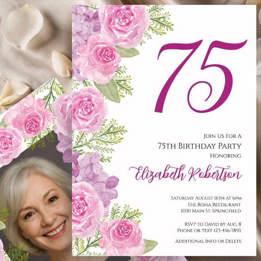 バラの写真入り75歳の誕生日テンプレート 招待状