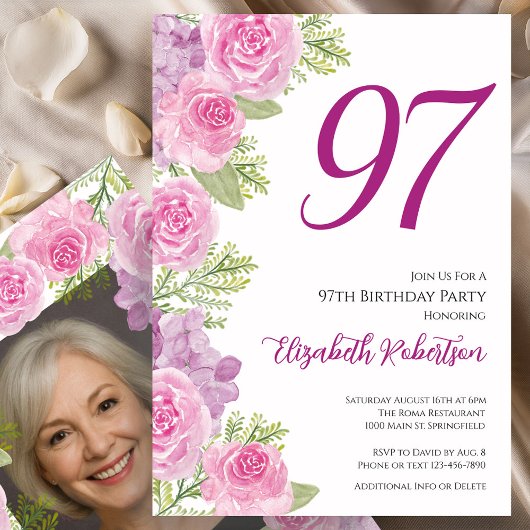 バラの写真入り97歳の誕生日テンプレート 招待状