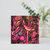 バラの夜ingaleのイニシャル、ピンク ブラック イエロー 招待状 (スタンド正面)