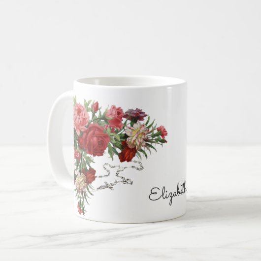 バラの宗教神聖な数珠のMemorareの祈りの言葉 コーヒーマグカップ (正面左)