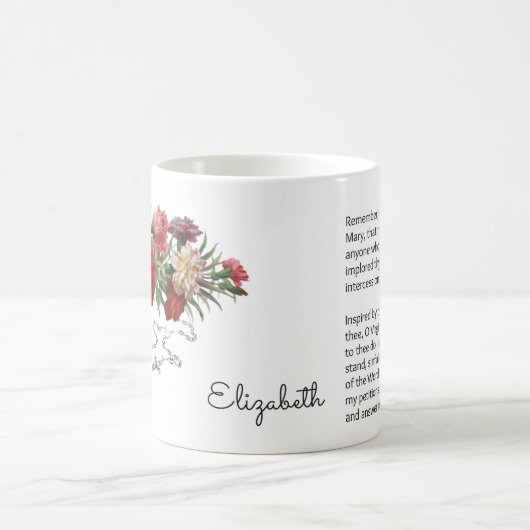 バラの宗教神聖な数珠のMemorareの祈りの言葉 コーヒーマグカップ (中央)
