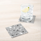 バラの手描きパターン スクエアペーパーコースター (インサイチュ)