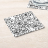 バラの手描きパターン スクエアペーパーコースター (アングル)