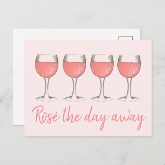 バラの日をピンクのバラのワイングラスで  ワイン愛好家 ポストカード (正面/裏面)