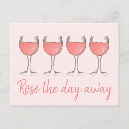 バラの日をピンクのバラのワイングラスで ワイン愛好家 ポストカード (正面)