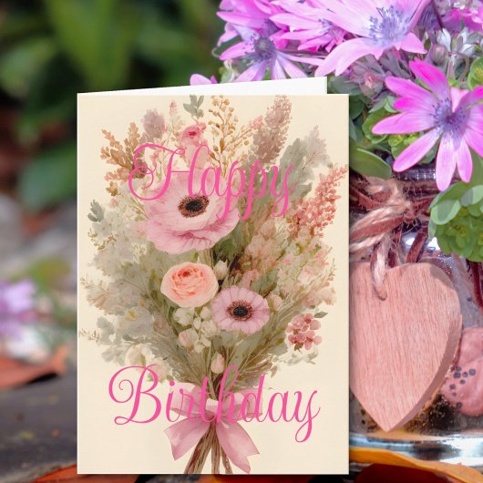バラの春の花束 誕生日おめでとう カード