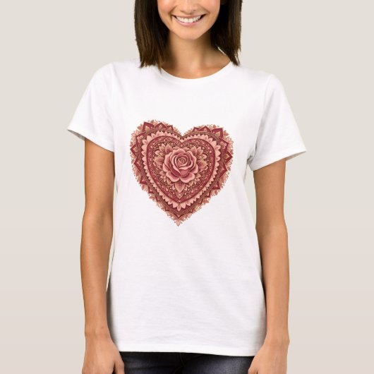バラの曼荼羅 愛の心 Tシャツ (正面)