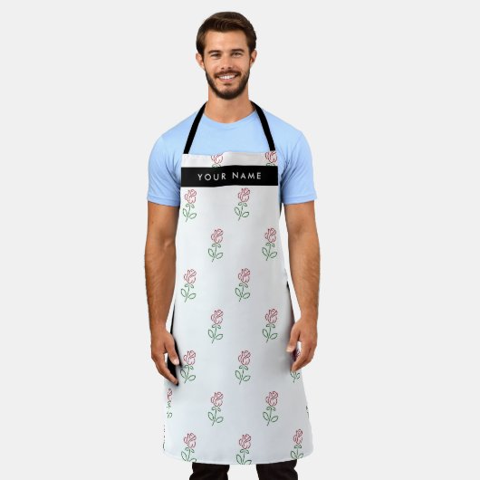 バラの模様 赤い薔薇 あなたの名前 エプロン (着用した状態)
