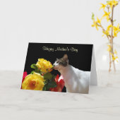 バラの母の日の虎猫猫 カード (黄色い花)