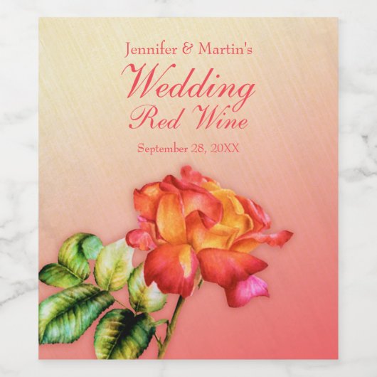 バラの水彩アート赤ワインの結婚式のラベル ワインラベル (シングルラベル)
