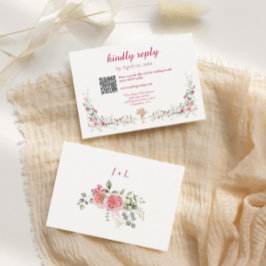 バラの水彩及びクロスクリスチャン結婚ズ 出欠カード