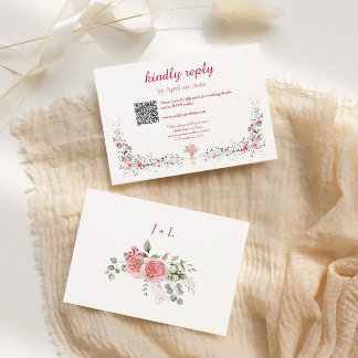 バラの水彩及びクロスクリスチャン結婚ズ 出欠カード