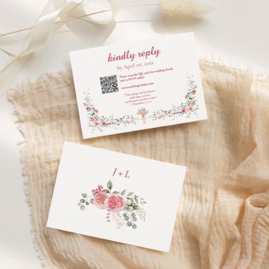 バラの水彩及びクロスクリスチャン結婚ズ 出欠カード