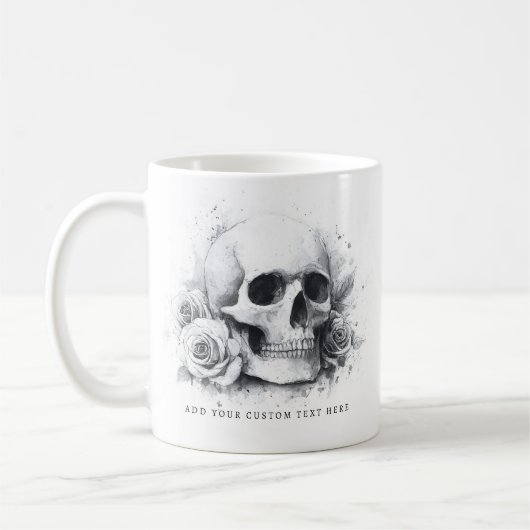 バラの水彩画のドクロ コーヒーマグカップ (左)