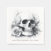 バラの水彩画の頭蓋骨 スタンダードカクテルナプキン (正面)