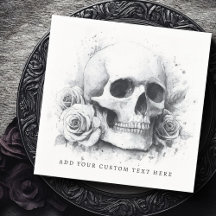 バラの水彩画の頭蓋骨