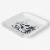 バラの水彩画の頭蓋骨 ペーパープレート (傾斜あり)