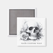 バラの水彩画の頭蓋骨 マグネット (正面/裏面)