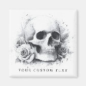 バラの水彩画の頭蓋骨 マグネット (正面)