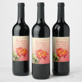 バラの水彩画 赤ワイン 結婚式 ラベル (ボトル)