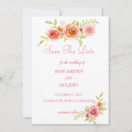 バラの水彩花の結婚式のSave The Date 招待状