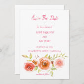 バラの水彩花の結婚式のSave The Date 招待状 (正面/裏面)