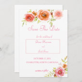 バラの水彩花の結婚式 Save The Date 招待状 (正面/裏面)