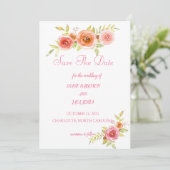 バラの水彩花の結婚式 Save The Date 招待状 (スタンド正面)