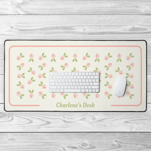 バラの水彩 – アリシアの赤 – ピンク デスクマット