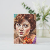 バラの淡彩画を描く若い女性 ポストカード (スタンド正面)