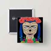 バラの王冠を持つゾンビガールイラストレーション 缶バッジ (正面&裏面)