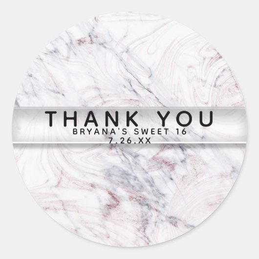 バラの白い及び灰色の大理石の渦巻のシックなパーティーのTouch ラウンドシール (正面)