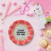 バラの白黒ストライプが私にダービーを話す ペーパープレート (パーティー)