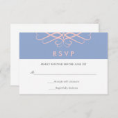 バラの石英と青エレガント、花結婚開く 出欠カード (正面/裏面)