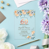 バラの紐ライト ダスティブルー 60歳の誕生日 アクリル招待状 (インサイチュ (ウェディング))