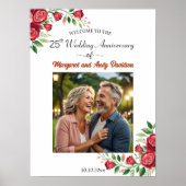 バラの結婚記念日ウェルカムボード 25周年記念フォト ポスター (正面)
