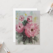 バラの絵(ピンクのバラ) カード (正面/裏面インサイチュ)