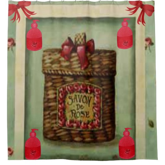 バラの緑のシャワーカーテン シャワーカーテン (正面)